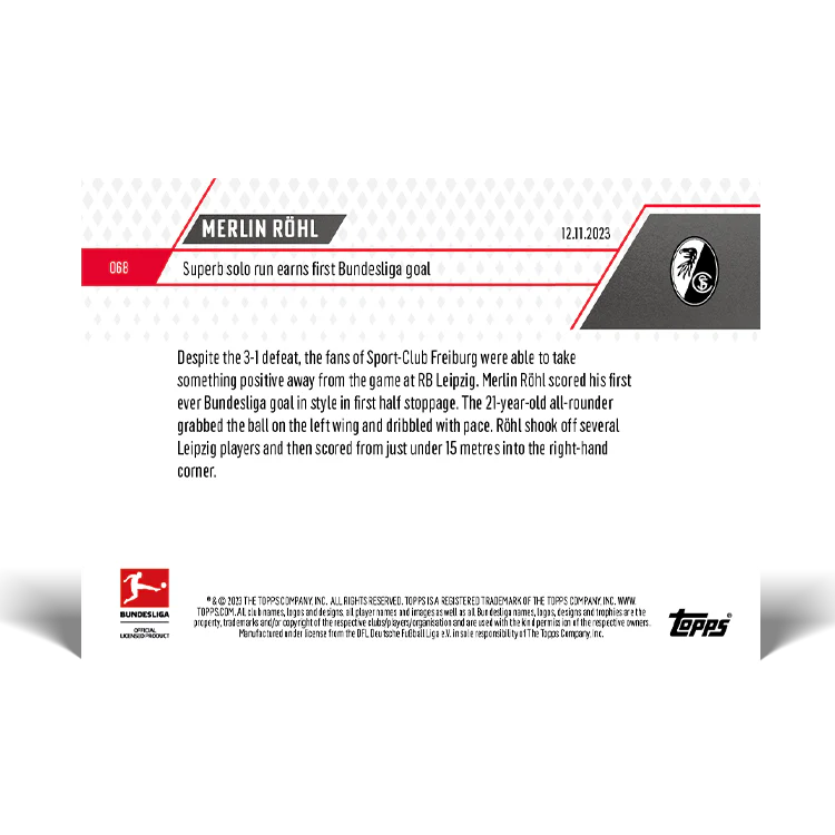 Topps UK - Merlin Röhl - Superb solo run earns first Bundesliga goal - Bundesliga TOPPS NOW® Card #68