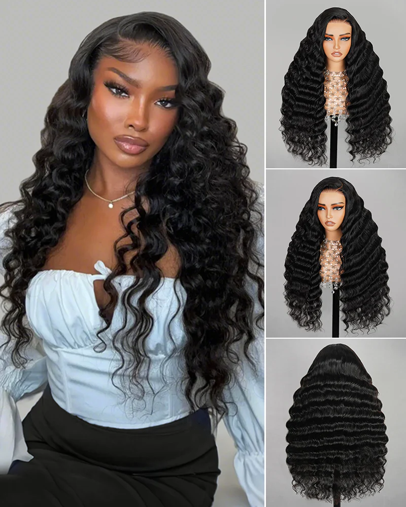Ophirawig 13x4 Frontal Lace Loose Deep Wave Wig Pre-cut Lace Natural Black Beginner Friendly