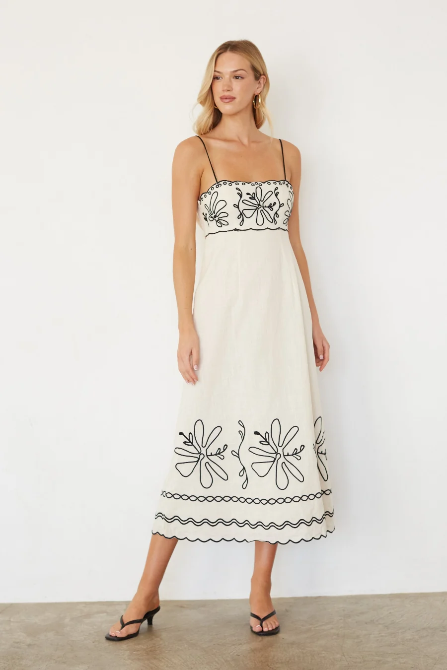 Kinsley Embroidered Linen Midi Dress