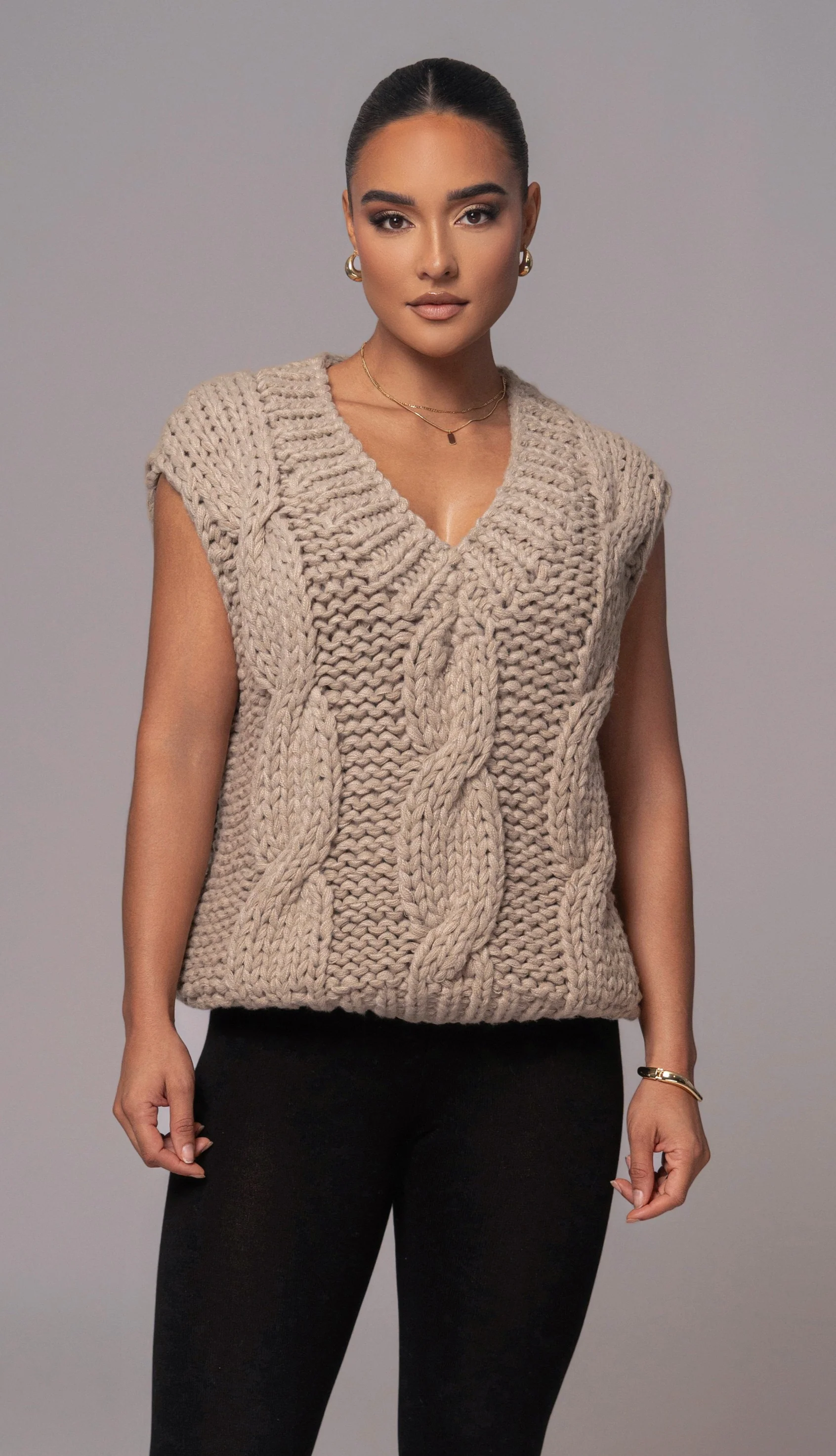 Taupe Mari Cable Knit Vest