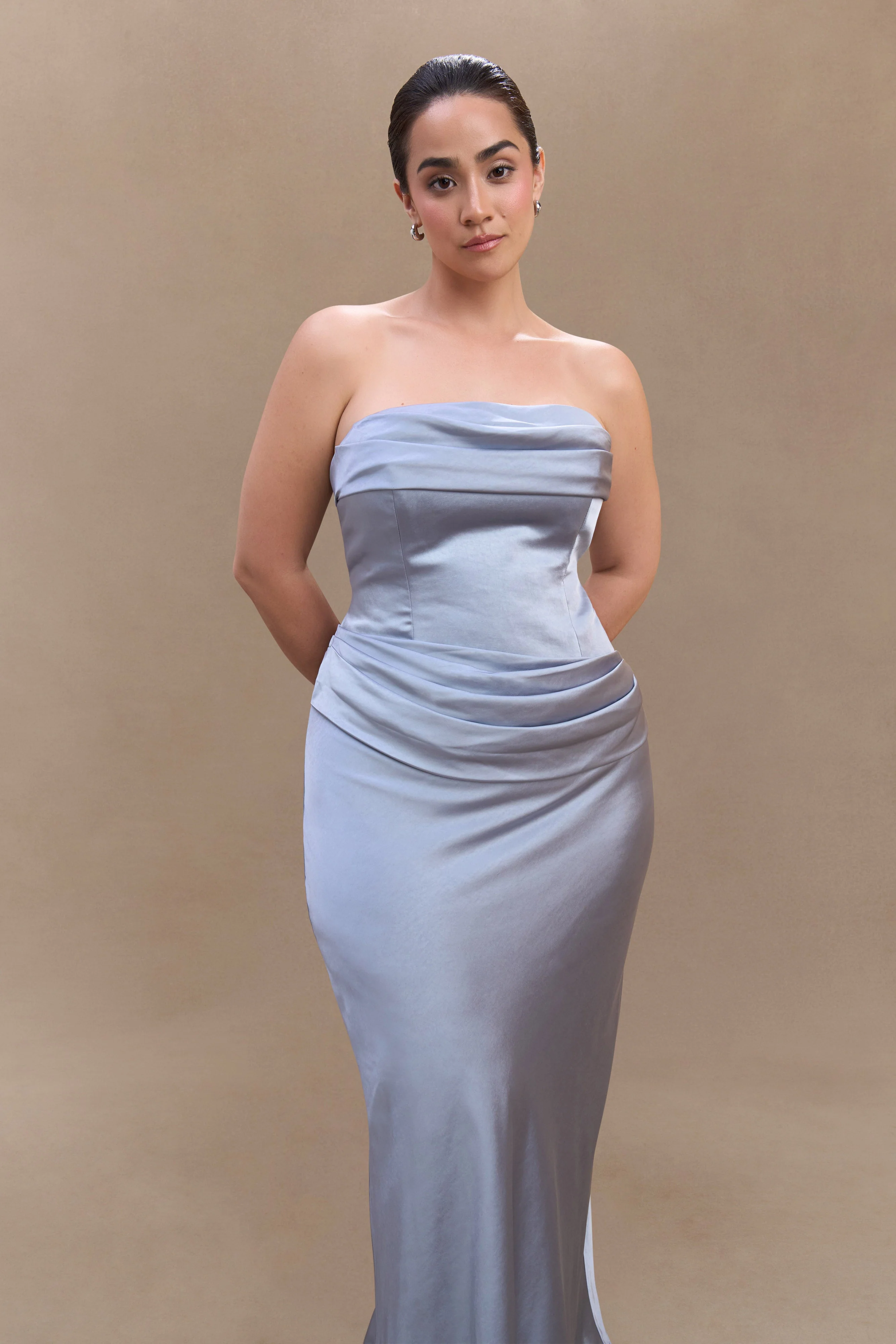 Jasmine Strapless Satin Maxi Dress - Frosted Blue