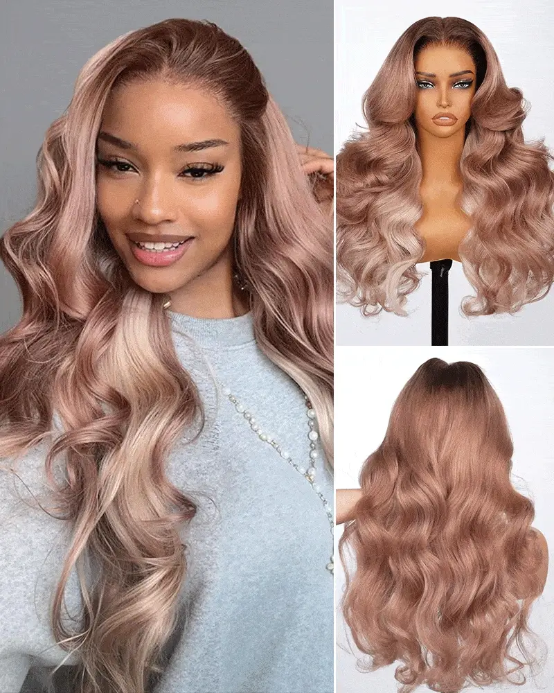 Ophirawig 13x6 Three-Go?  Rosy Pink Ombre Blonde Glueless Wig Loose Body Wave With Drawstring 100% Human Hair Wig
