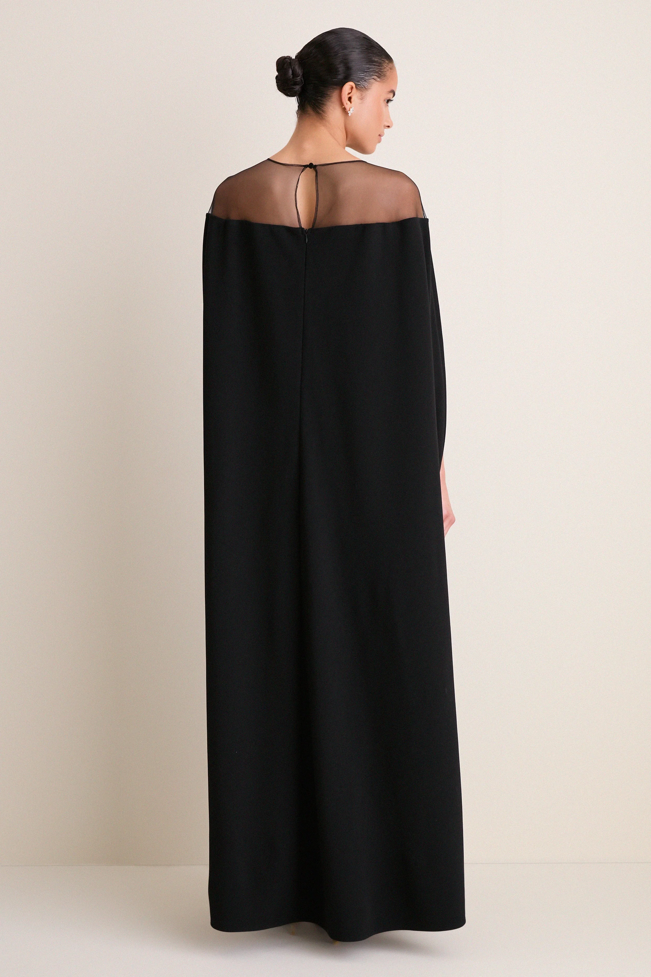 Black Estelle Cape Maxi Dress