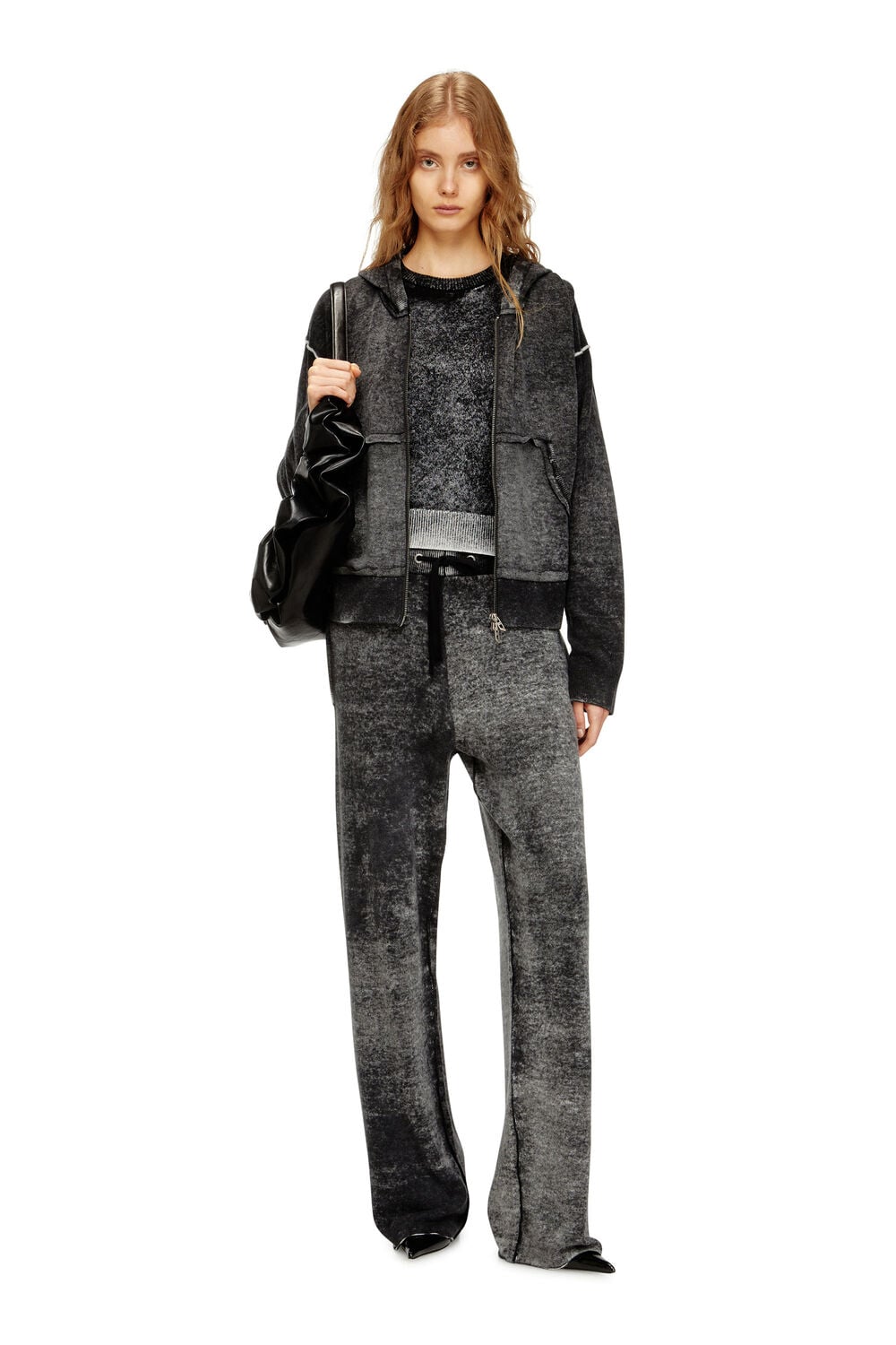 Reverse-print knitted wool track pants