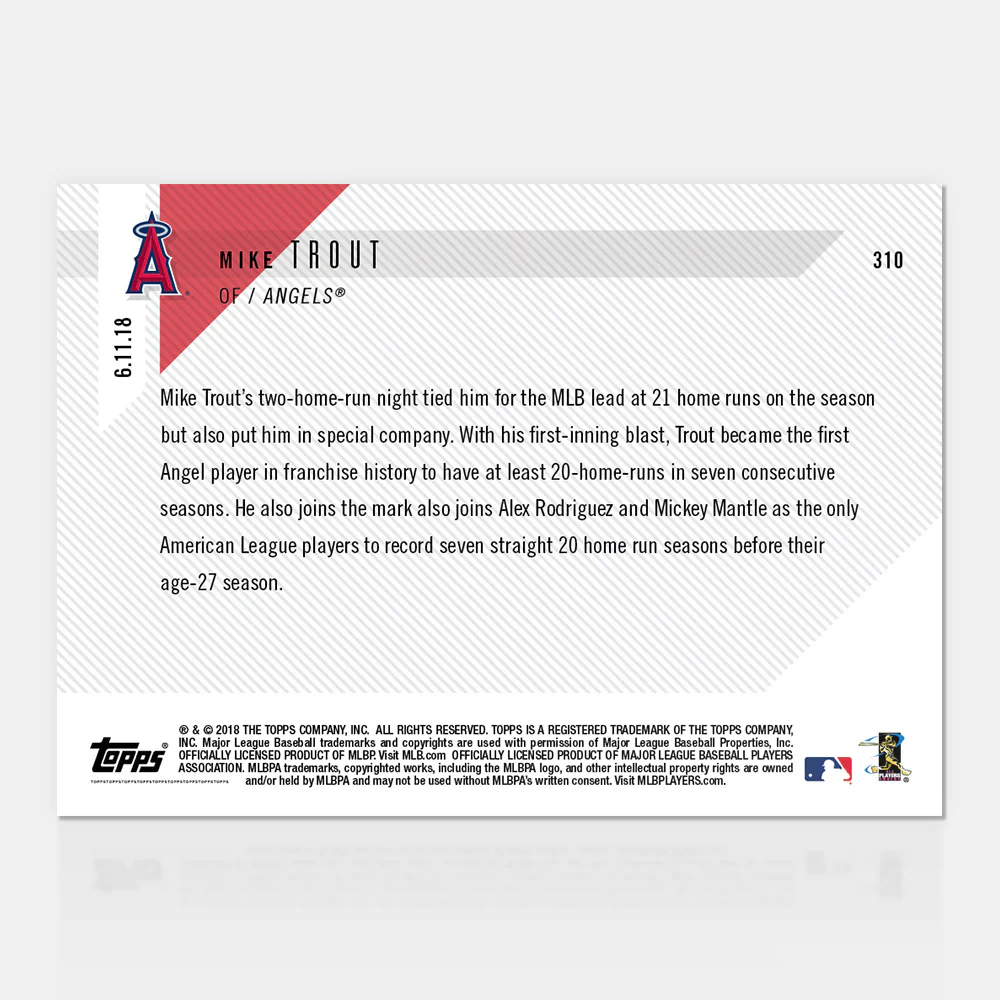 Mike Trout - 06/11/2018 TOPPS NOW® Card 310 - Print Run: 750