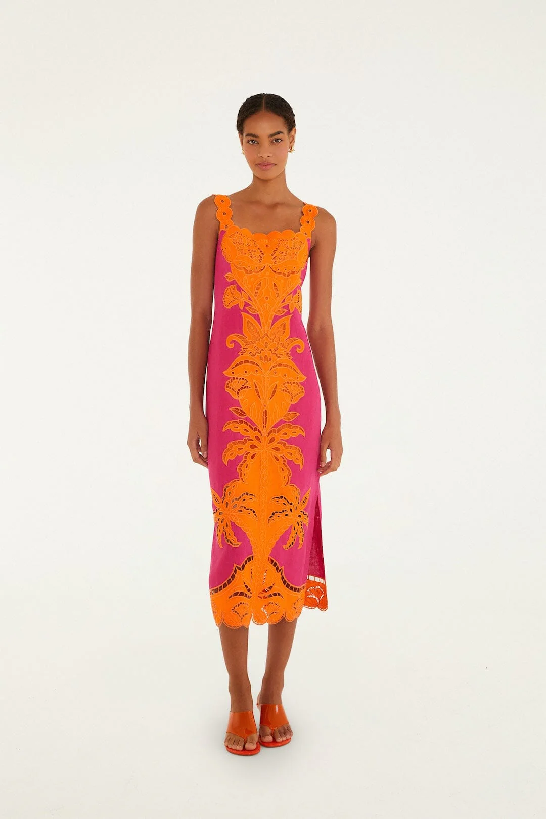 Pink Cutwork Midi Dress