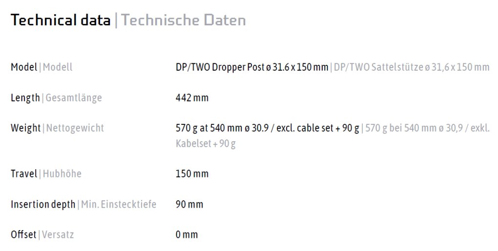 DXC DP/TWO Dropper Post - Ø 31.6 mm - Travel 150 mm
