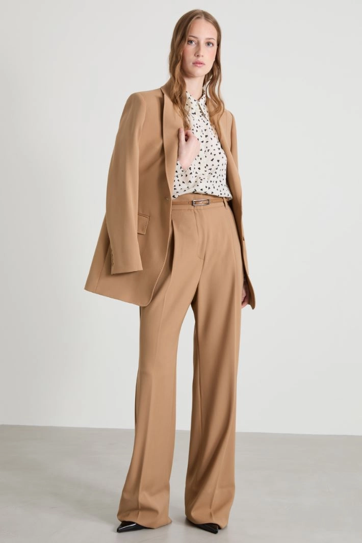 High-waisted wool crepe trousers - CAMEL