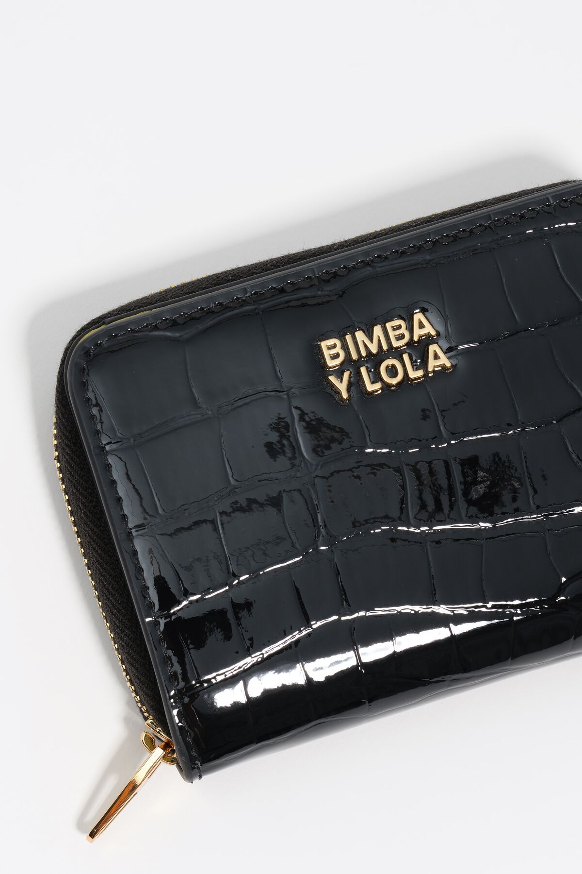 Black mock croc flap purse