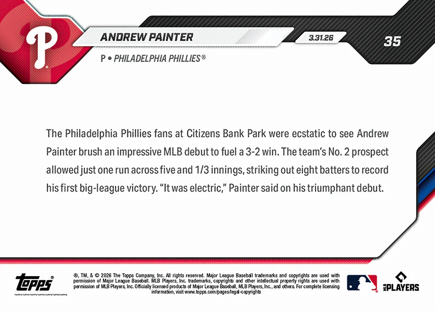 Andrew Painter - 2026 MLB Topps NOW® - Card 35 - PR: 5528