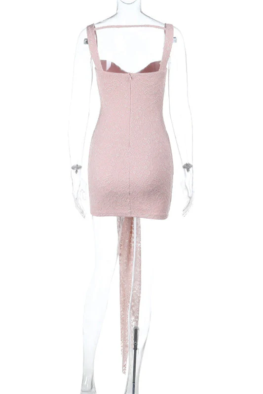 Straps Light Pink Bodycon Lace Short Dress