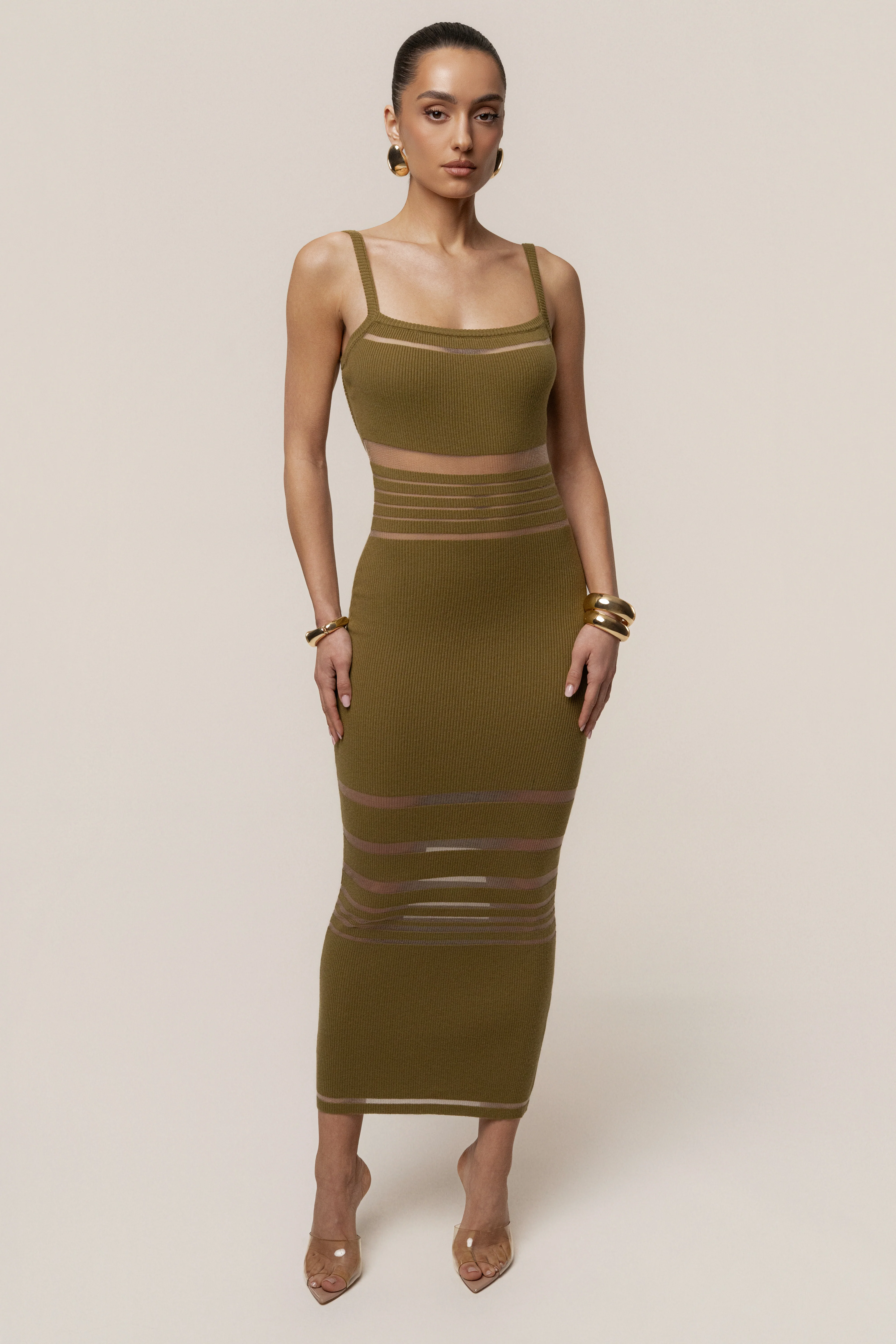 Moss Striped Rib Knit Dress