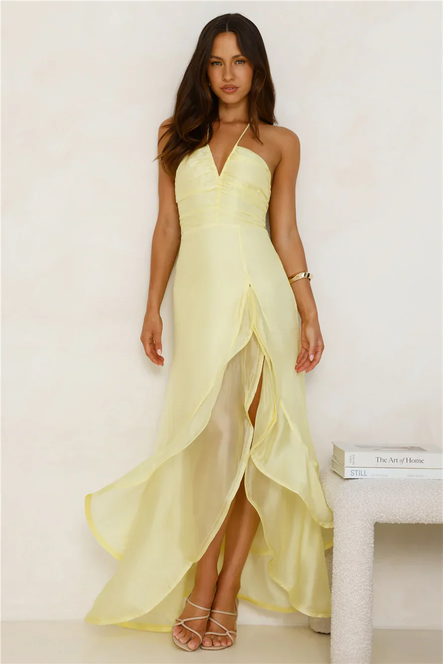 Full Of Energy Halter Maxi Dress Yellow