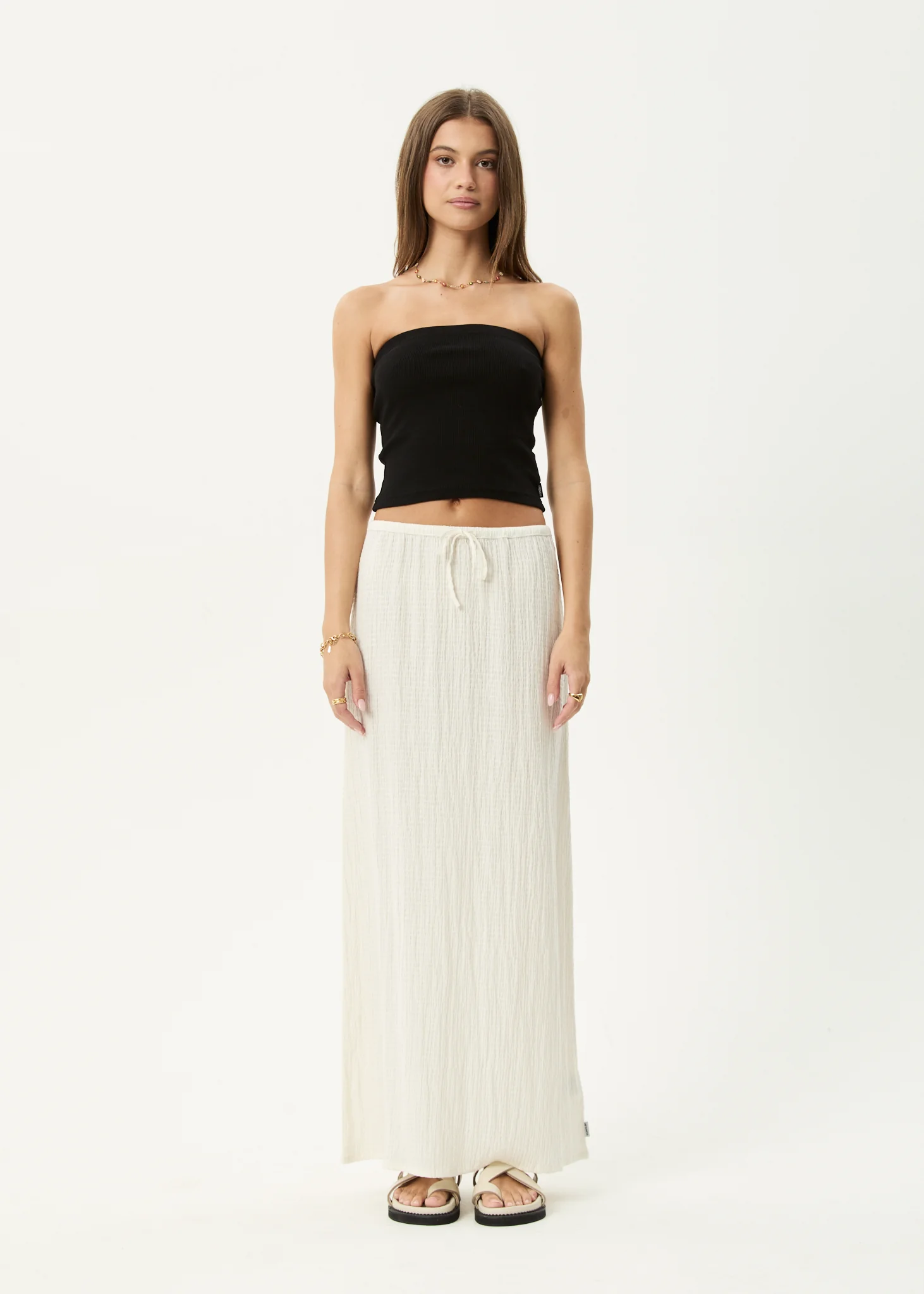 AFENDS Womens Frida - Seersucker Maxi Skirt - Off White