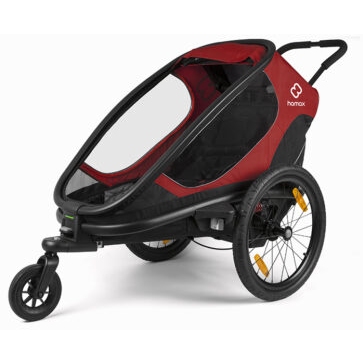 Hamax Outback One Bike Trailer for 1 Kid - Incl. Drawbar and Buggy Wheel - red / black