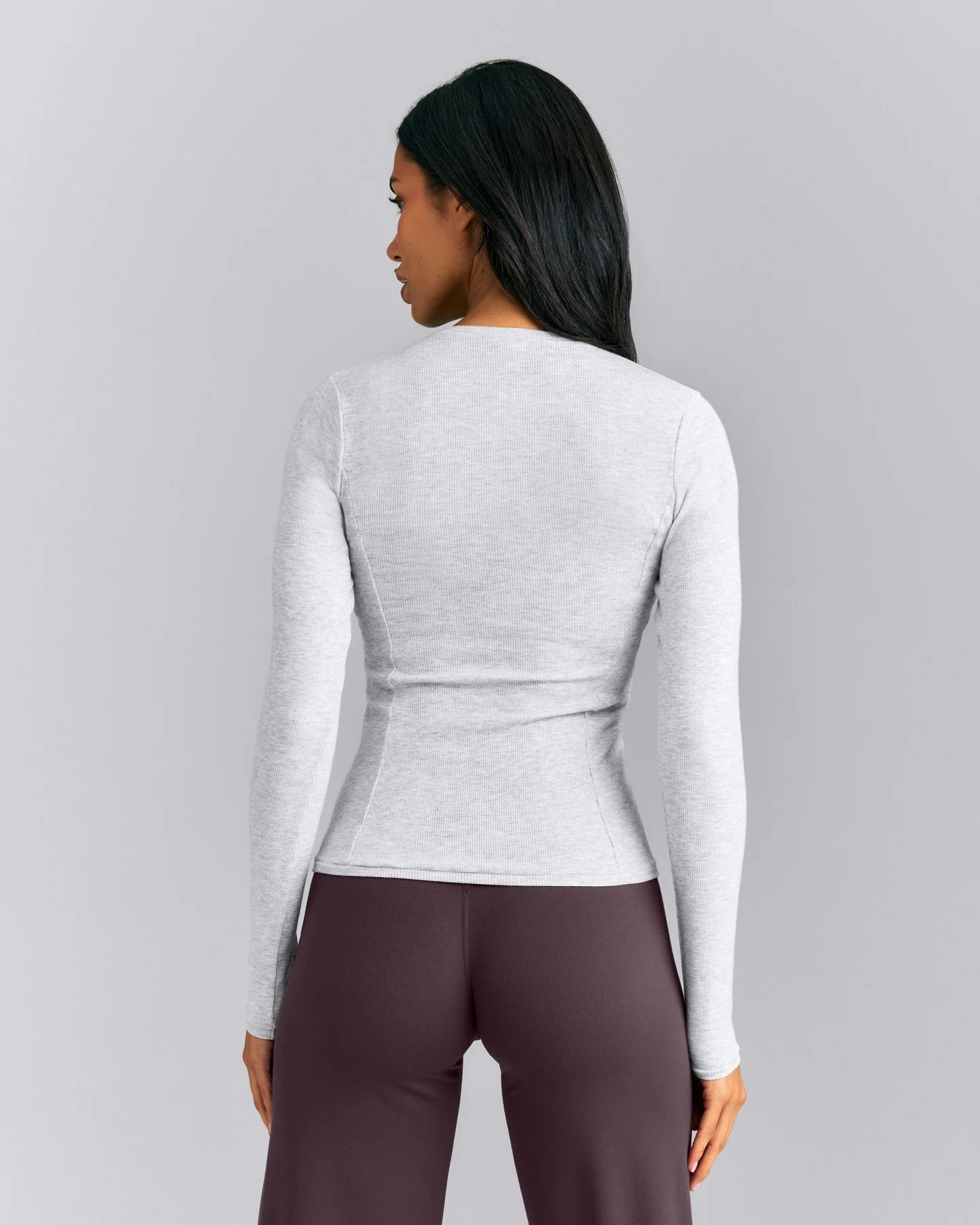 Mellow™ Rib Long Sleeve Cardigan with Embroidered Logo | Light Grey Marl