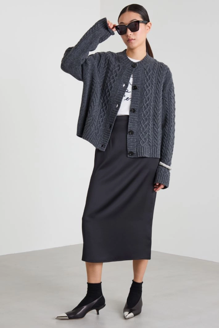 Cable-knit wool cardigan - DARK GREY
