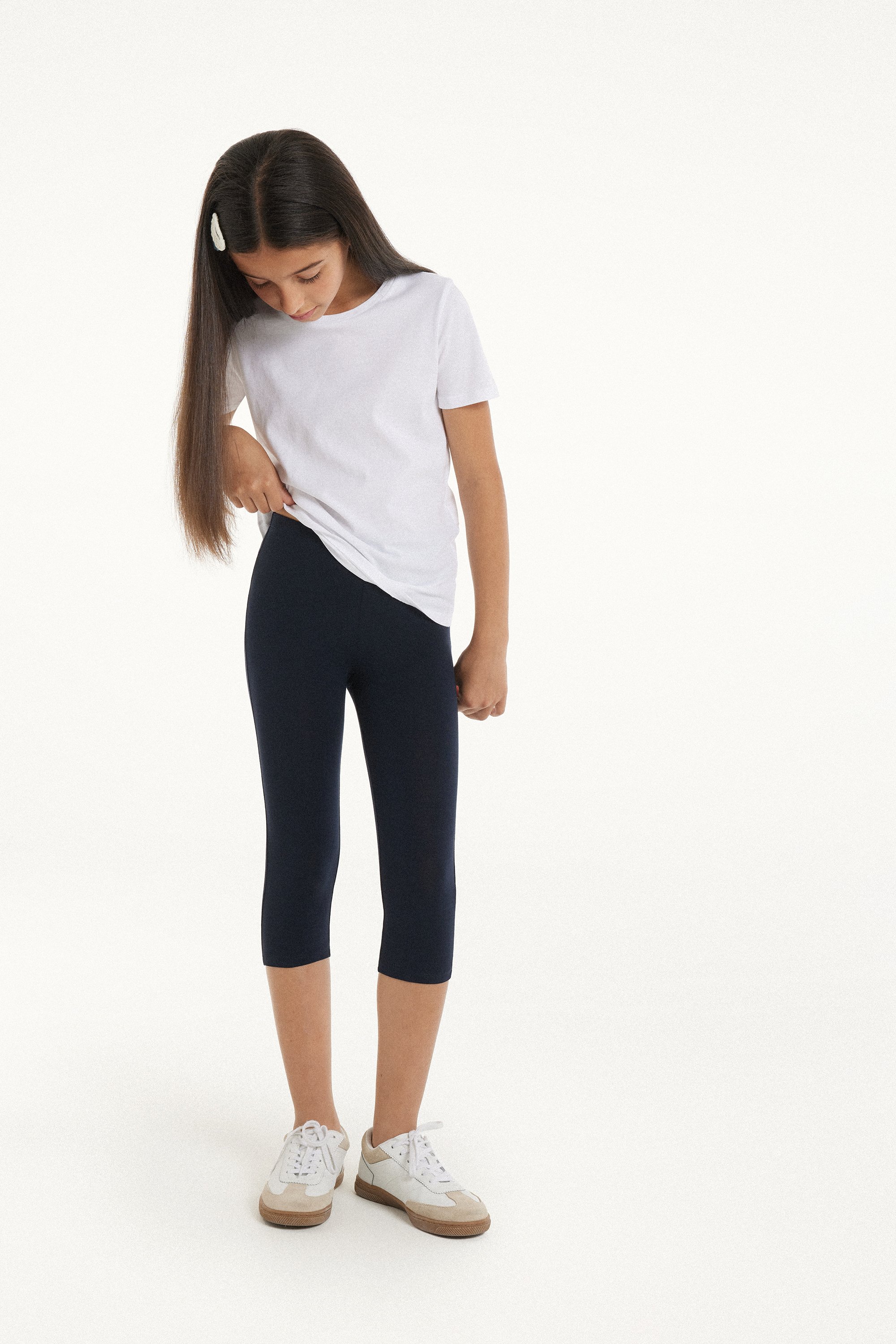 Girls’ Plain Colour Cotton Capri Leggings