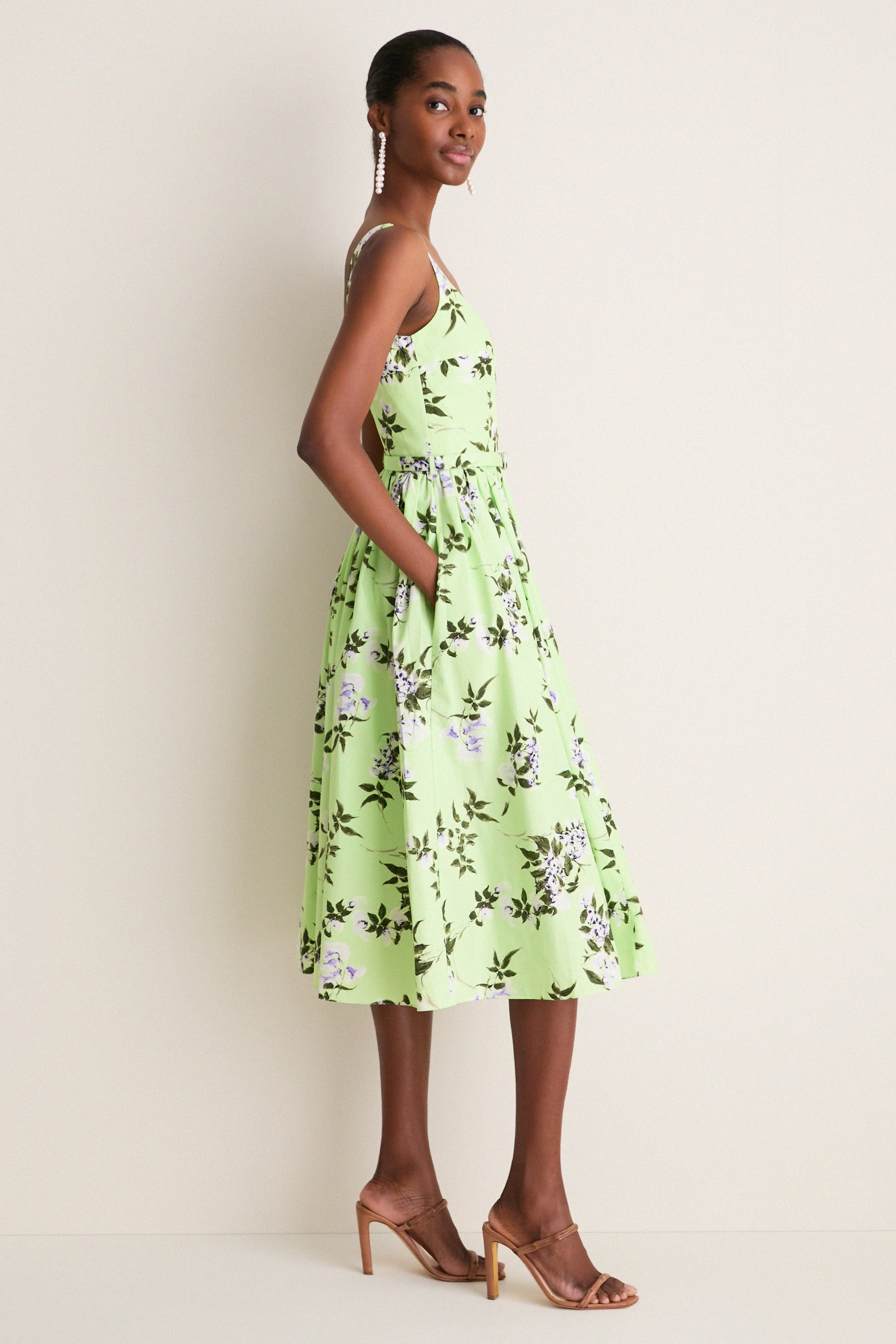 Green and Lilac Lillies Eglantine Dress
