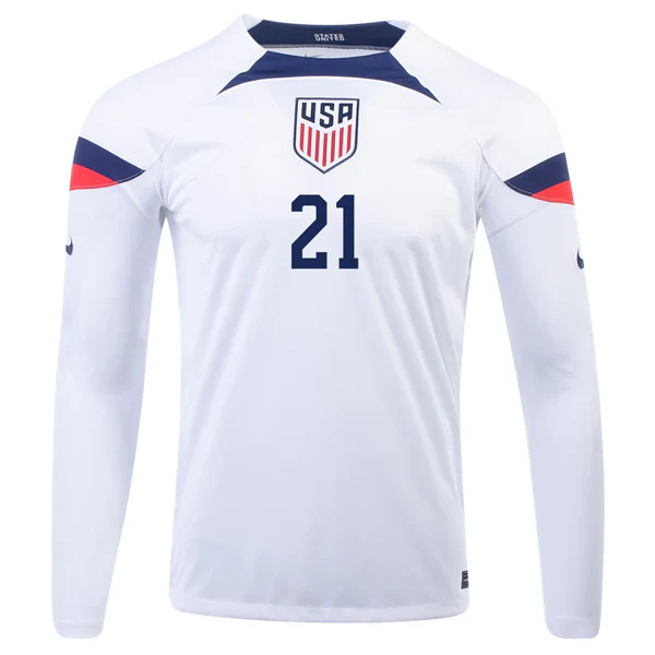 United States Timothy Weah Home Long Sleeve Jersey 22/23 (White/Loyal Blue)