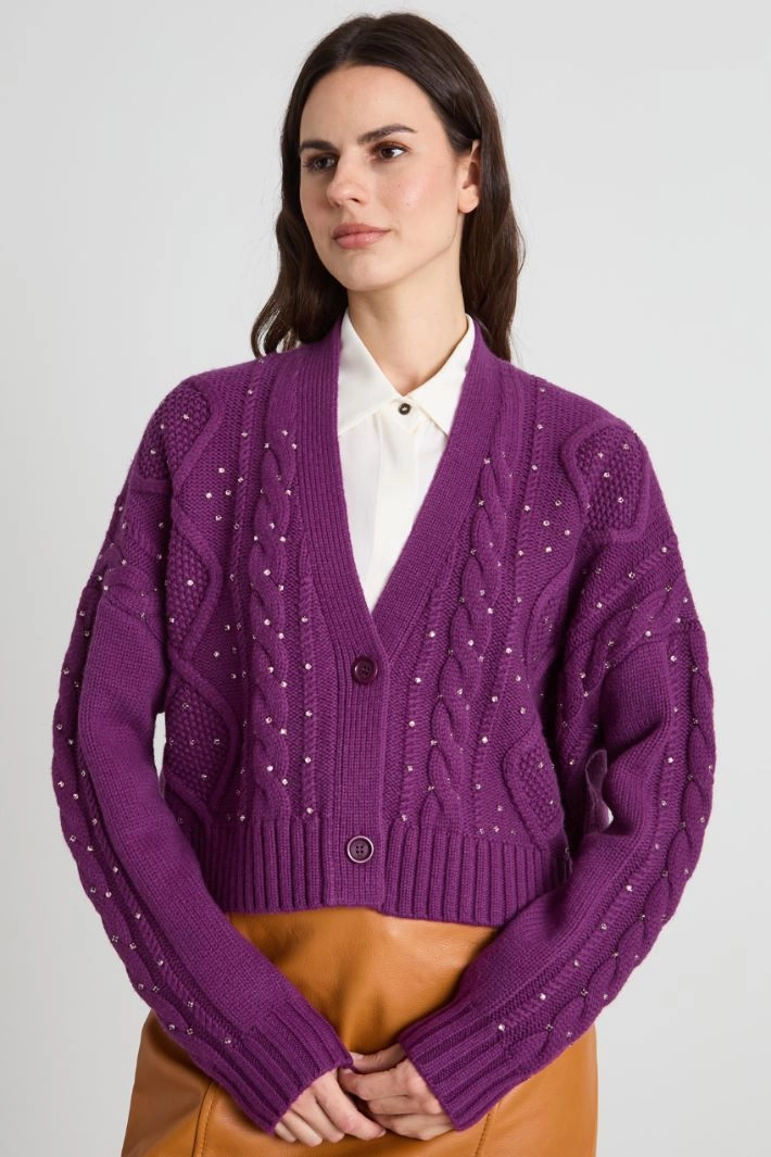 Boxy-fit rhinestone cardigan - PURPLE
