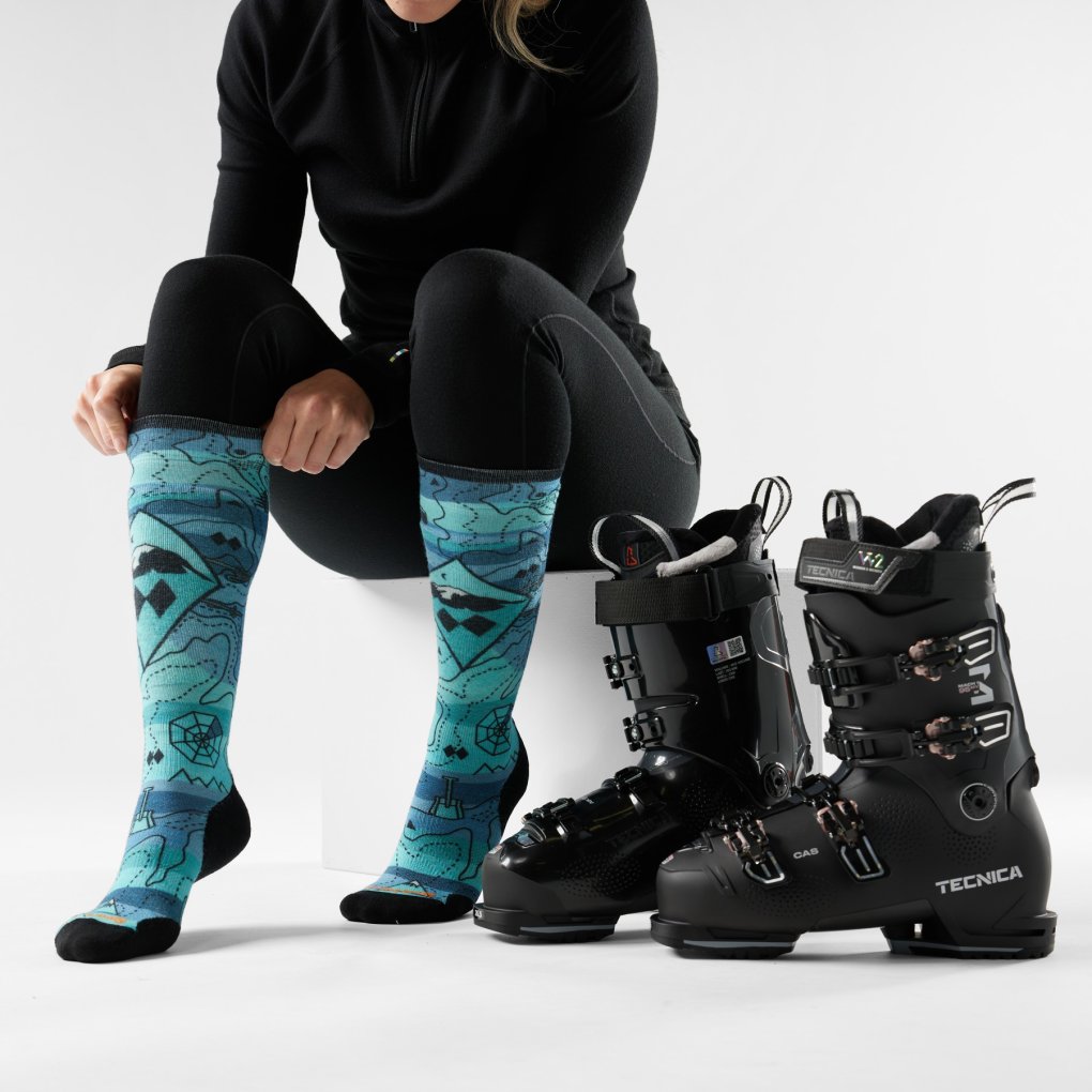 SmartWool Targeted Cushion Topo Treasures Print OTC Ski Socks Women - P43 nightfall blue