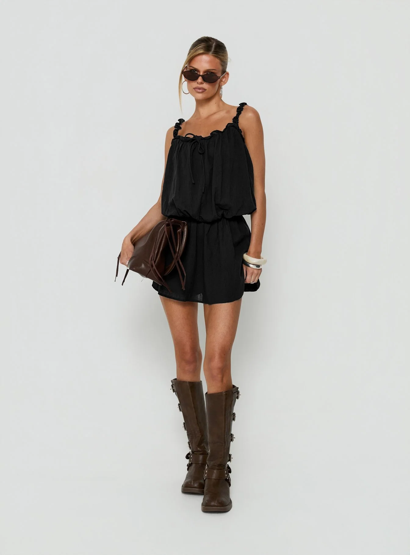 Real Charm Tiered Babydoll Mini Dress Black