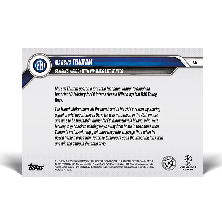 Marcus Thuram - Clinches victory with dramatic late winner - 24/25 UCC Topps NOW® Card 34