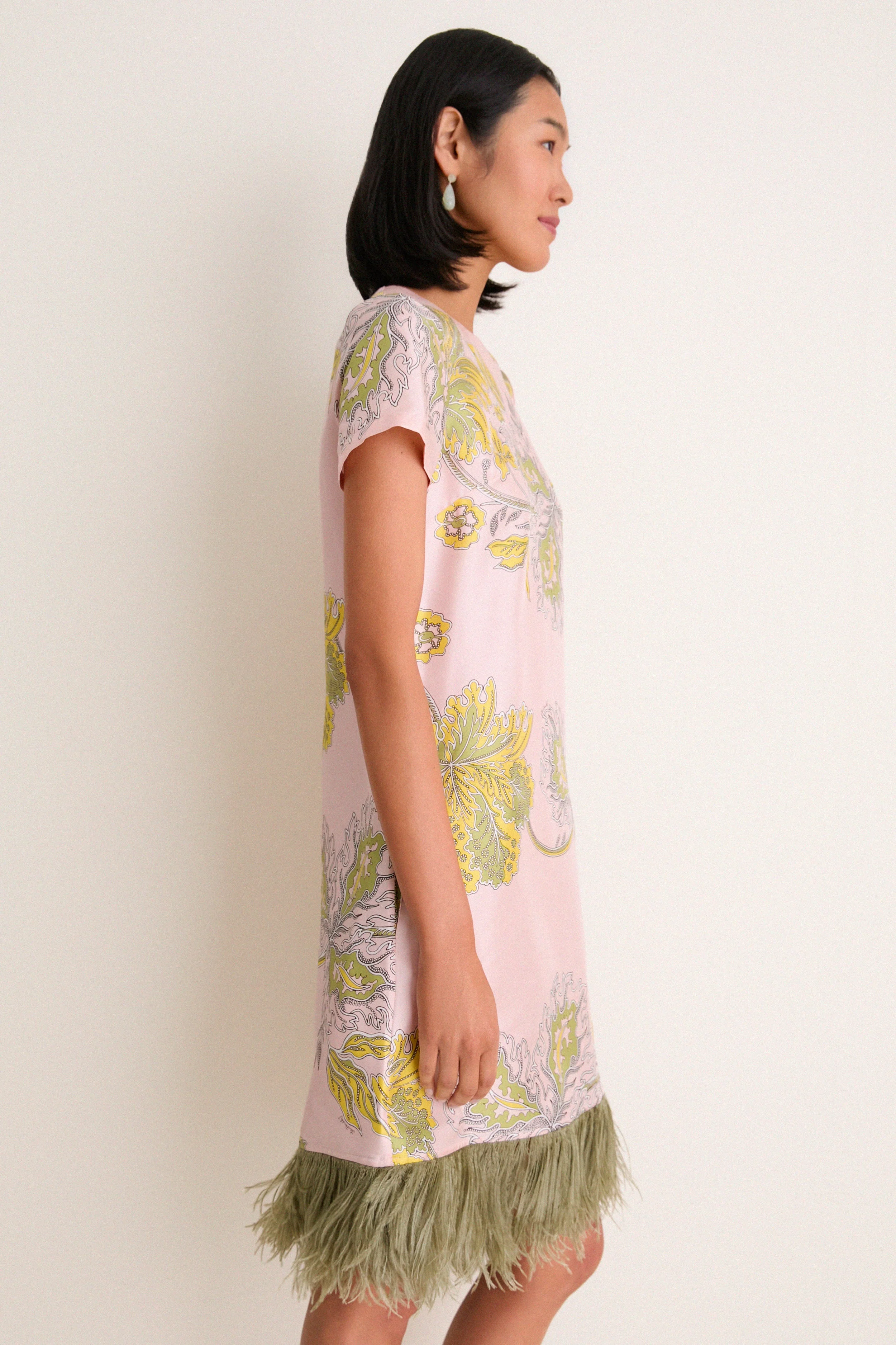 Swathe Mini Swing Dress with Feathers