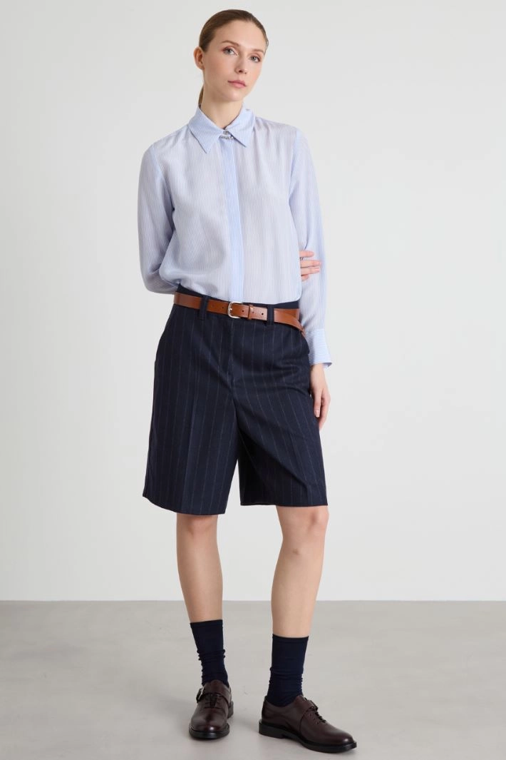 Pinstriped flannel Bermuda shorts - NIGHT BLUE