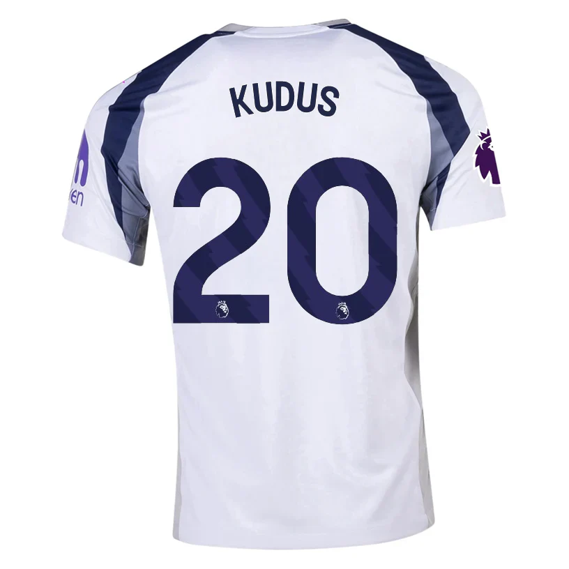Kudus Tottenham Hotspurs Home Jersey w/ EPL + No Room For Racism Patch 25/26 (White/Iron/Binary Blue)