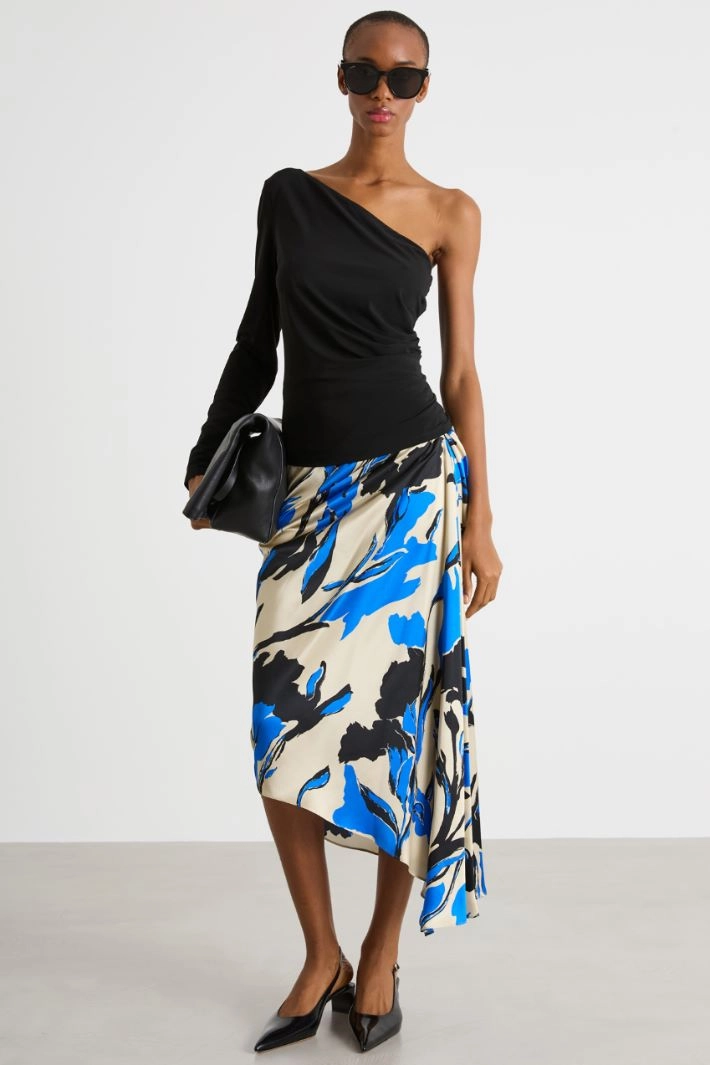 One-shoulder top in jersey - BLACK