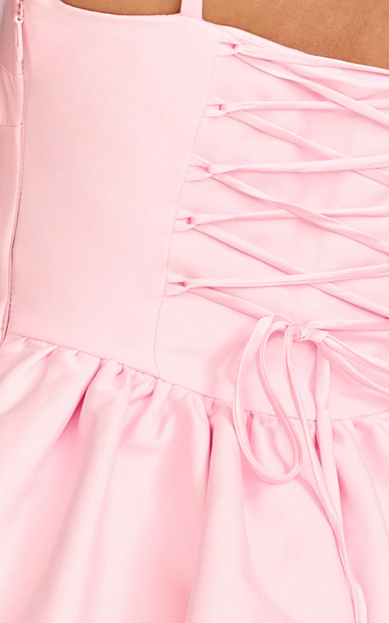 Louisa Mini Dress - Boned Bodice Lace Up Back Dress in Soft Pink