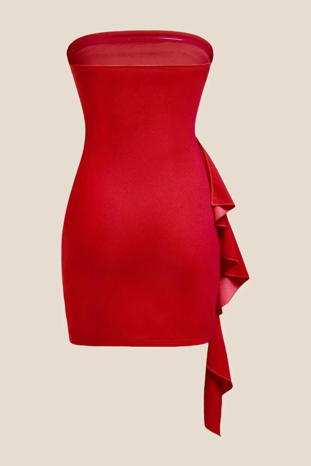 Strapless Red Bodycon Short Dress with Train