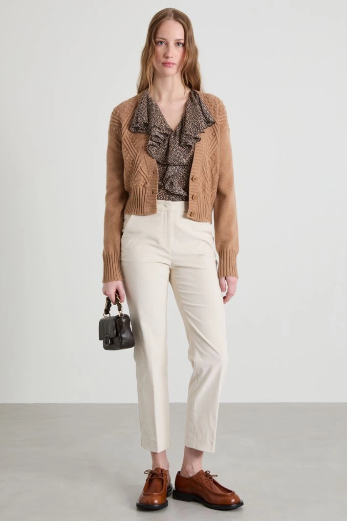 Cardigan with raised pattern - CAMEL