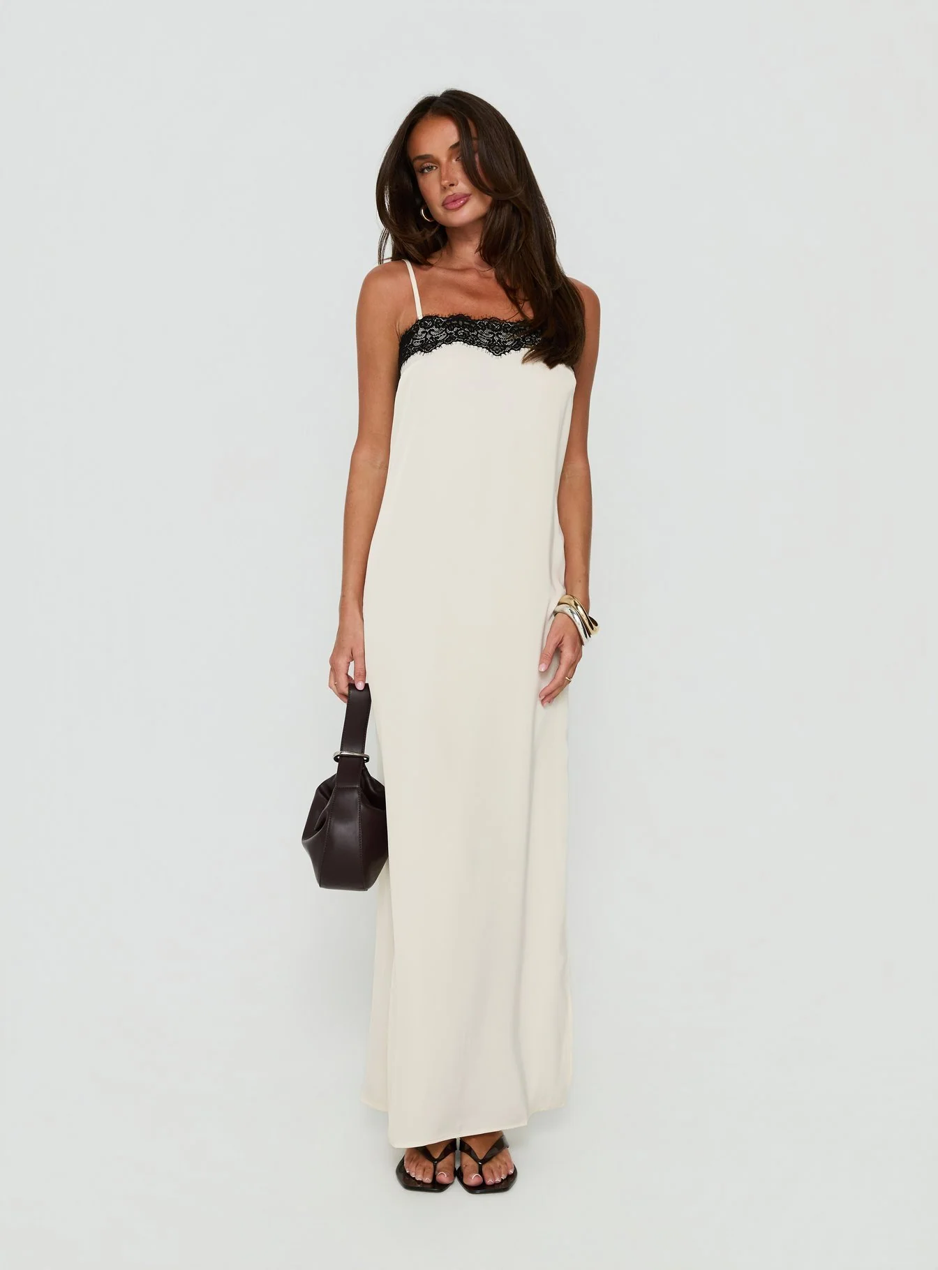 Daesa Lace Maxi Dress Cream / Black