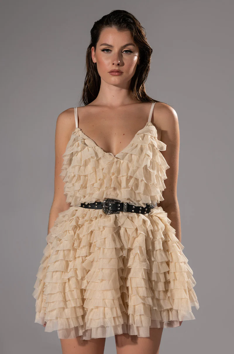 Crazy For You Belted Tiered Tulle Mini Dress