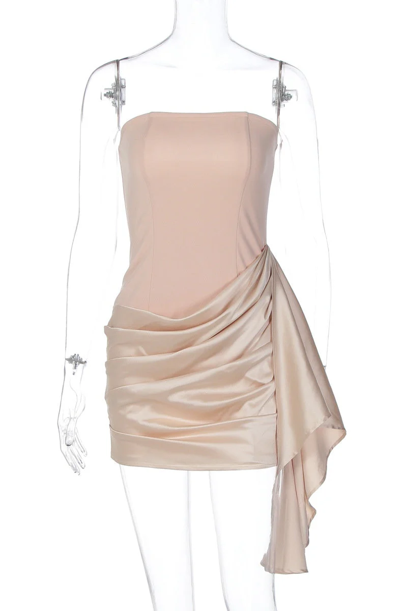 Nude Tight Ruched Side Train Short Dress