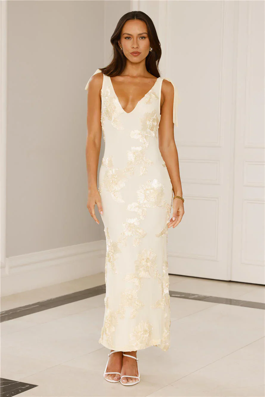 Golden Doll Mesh Maxi Dress Yellow