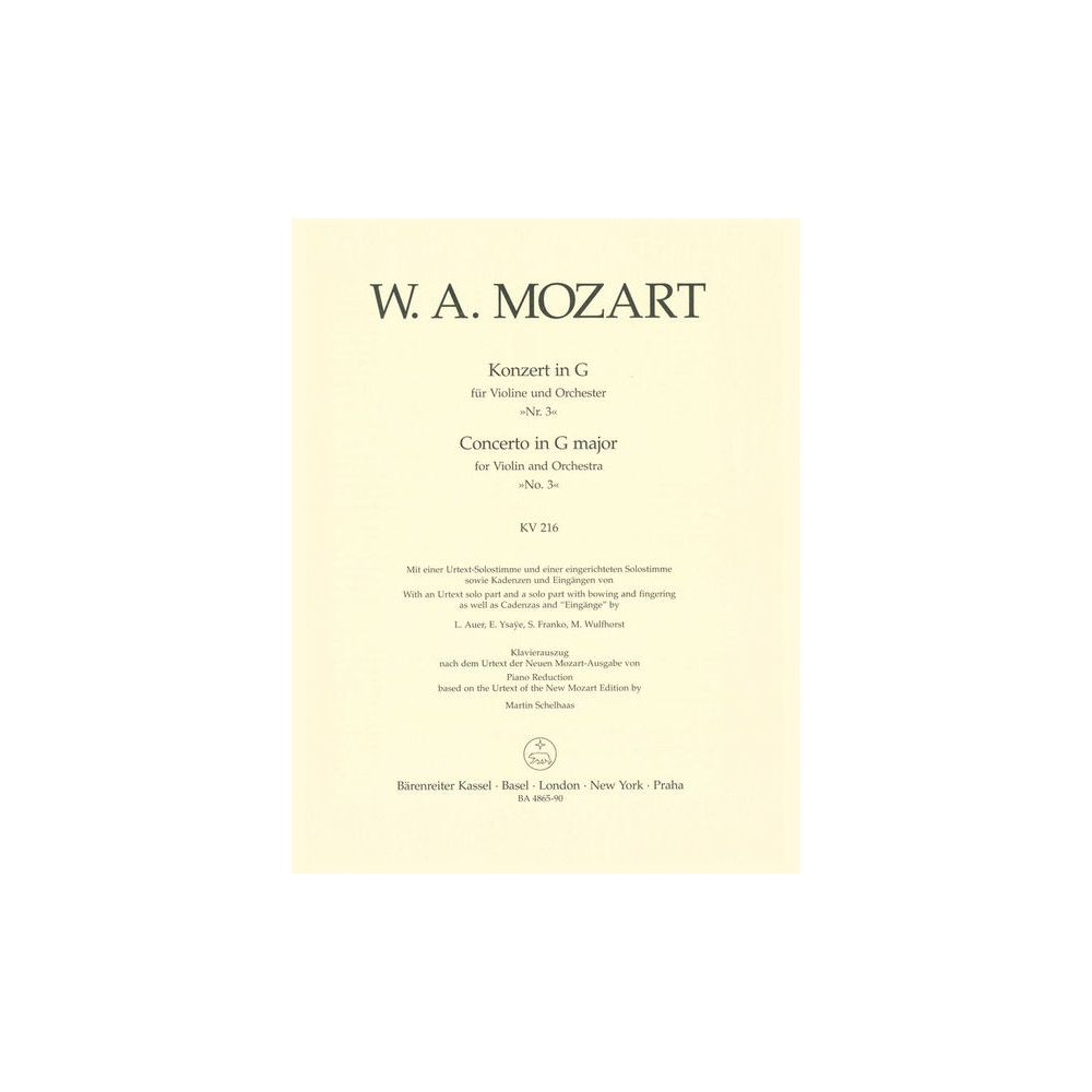 Bärenreiter Mozart Violinkonzert KV 216 – Thomann Ireland