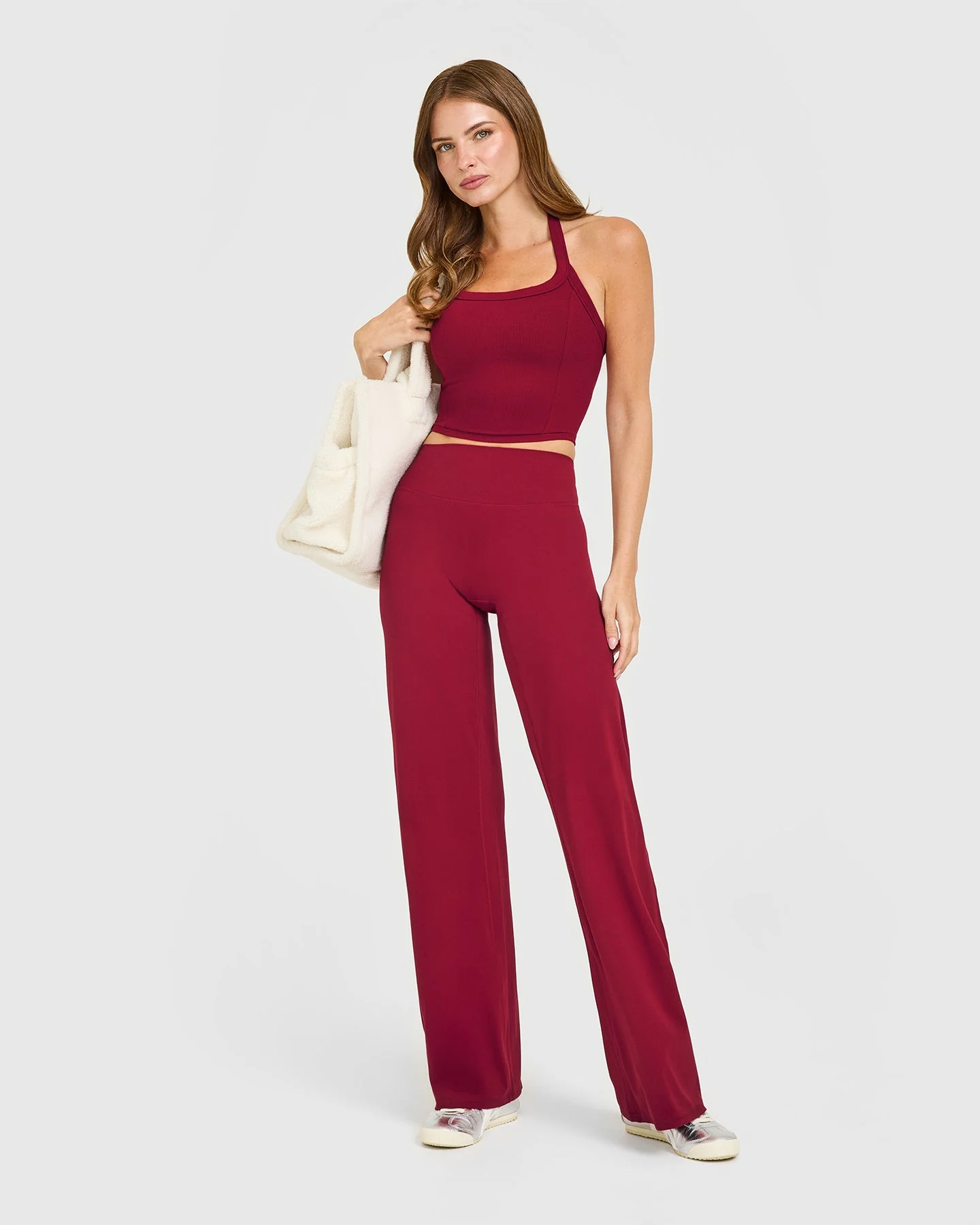 Mellow™ Rib Halter Neck Mid Vest with Built in Bra Shelf | Ruby Red