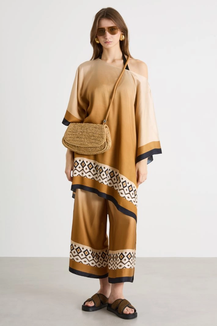 Oversized printed satin tunic - CAMEL