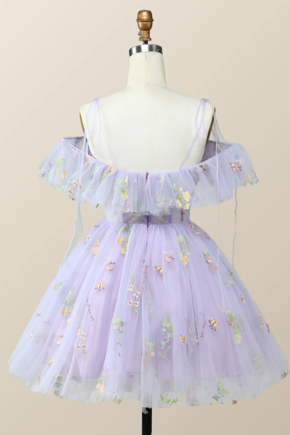 Straps Lavender Floral A-line Short Homecoming Dress