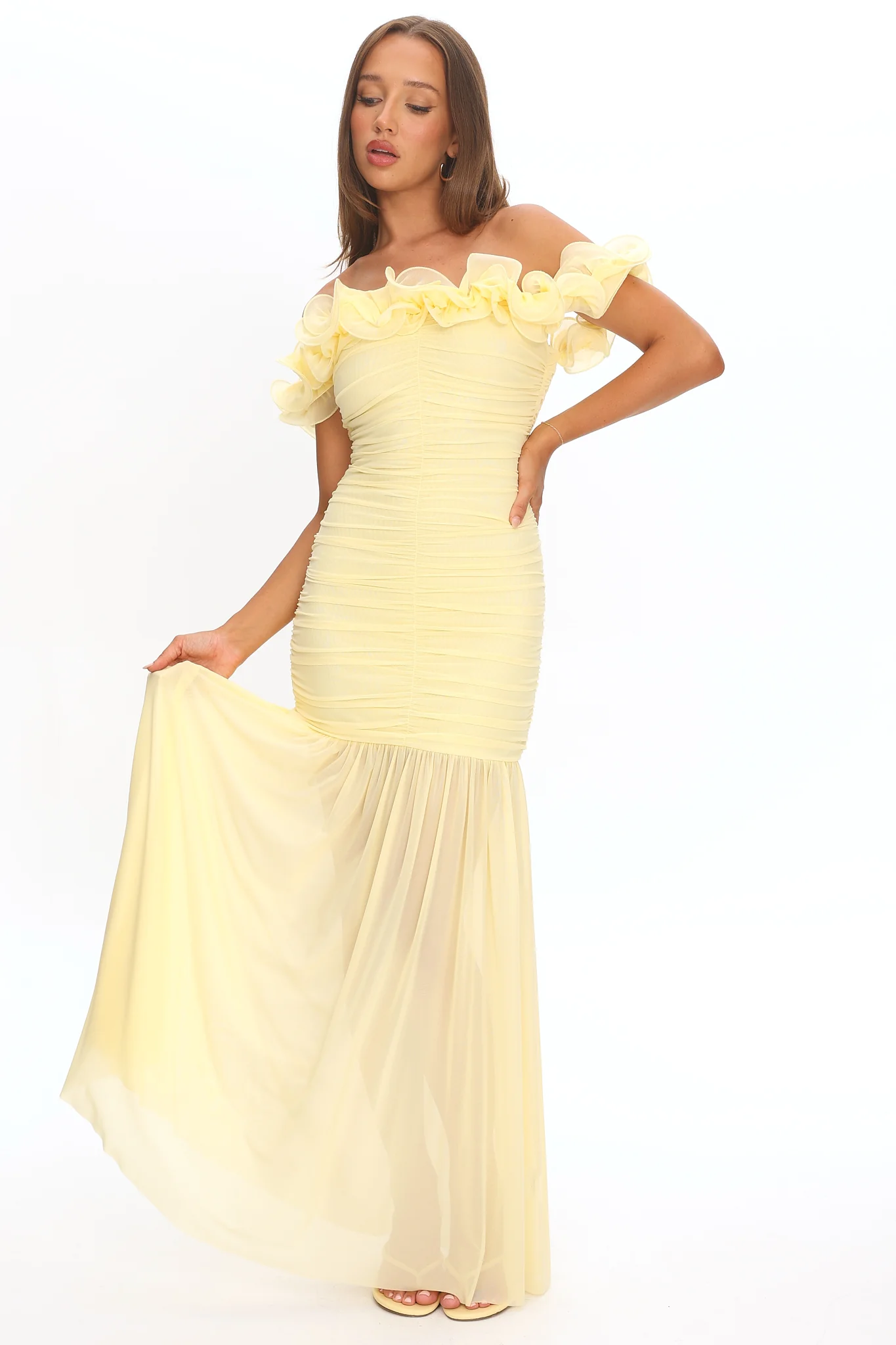 Bluebell Off-Shoulder Ruched Maxi Dress Butter