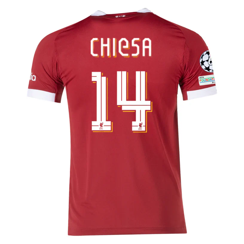 Men's Liverpool Chiesa Home Jersey 25/26 w/ Champions League Patches (Strawberry Red)