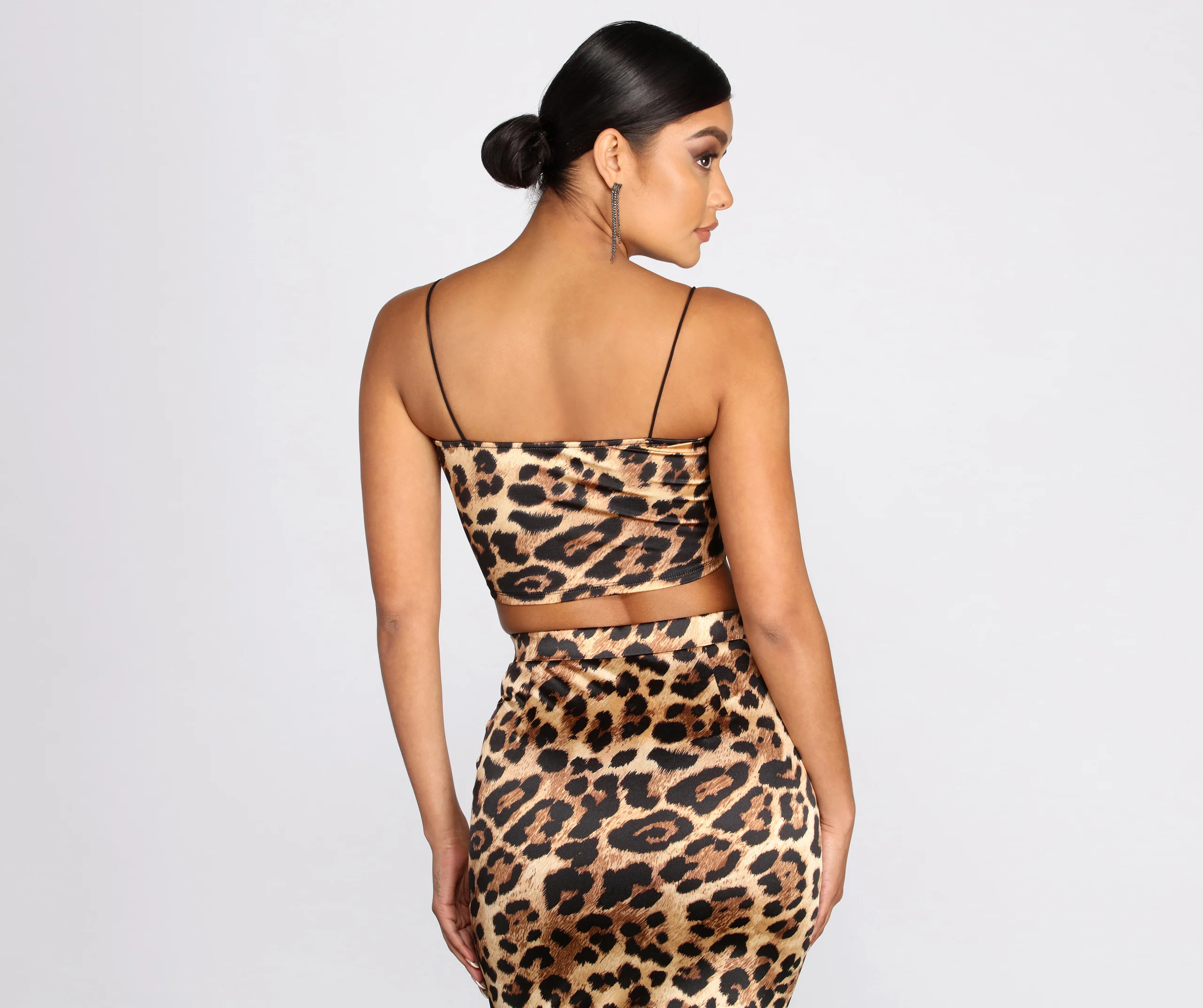 Cropped Leopard Print Satin Top