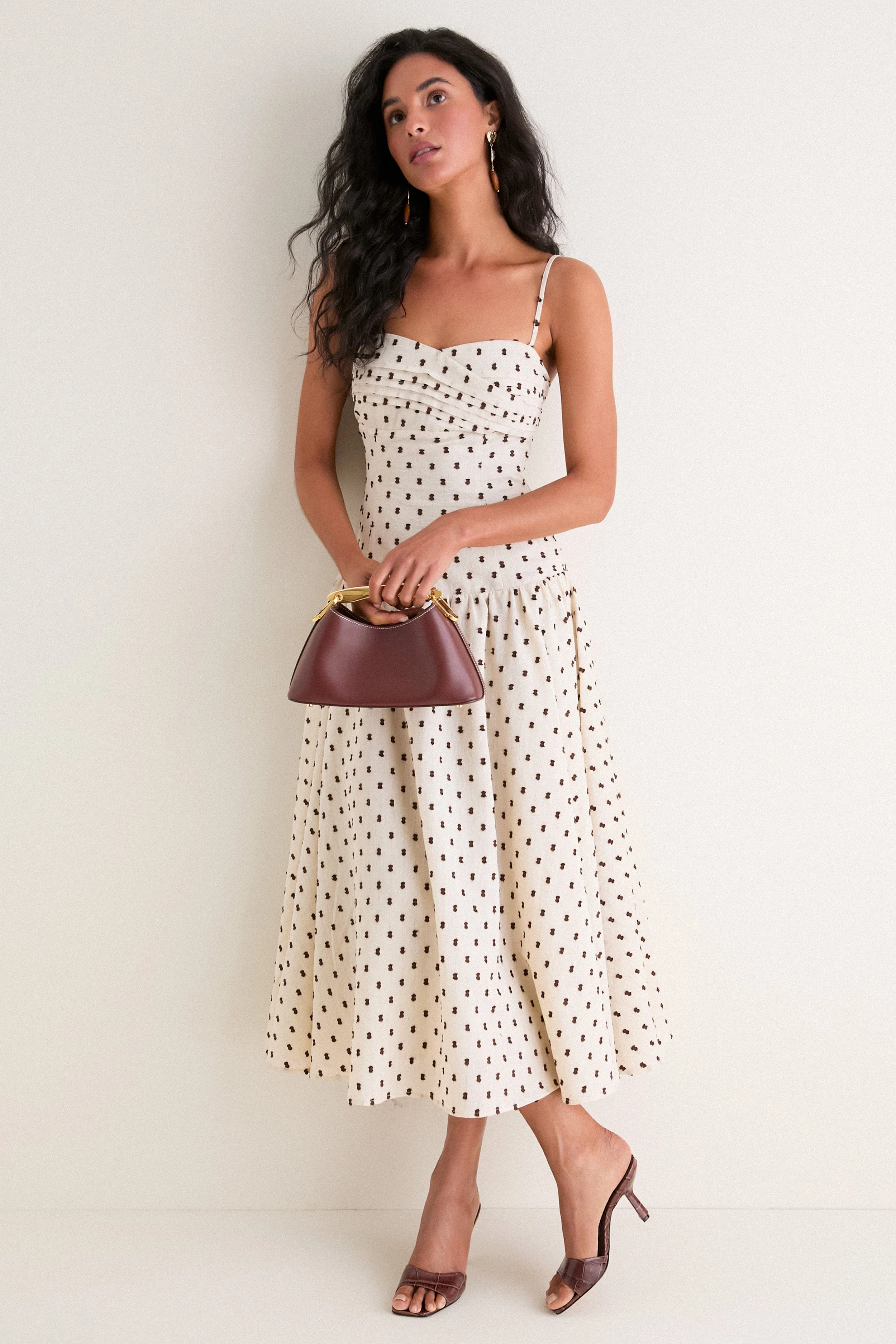 Tan & Brown Swiss Dot Tillie Maxi Dress