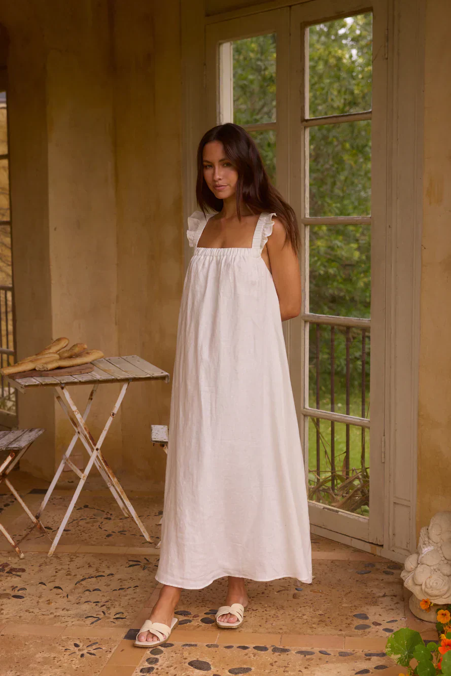 Lily 100% Linen Maxi Dress White