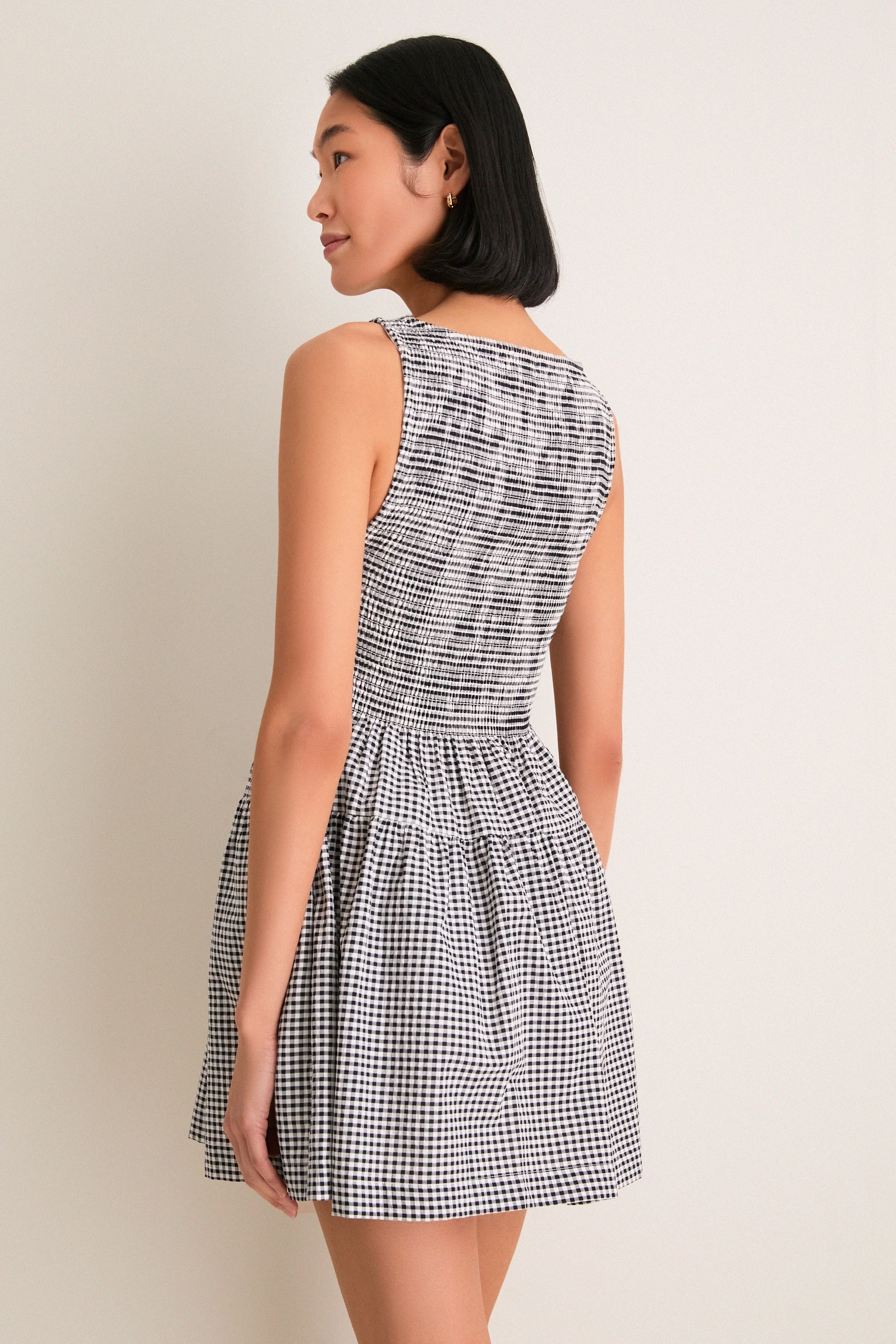 Black and Sand Gingham Cosima Mini Nap Dress
