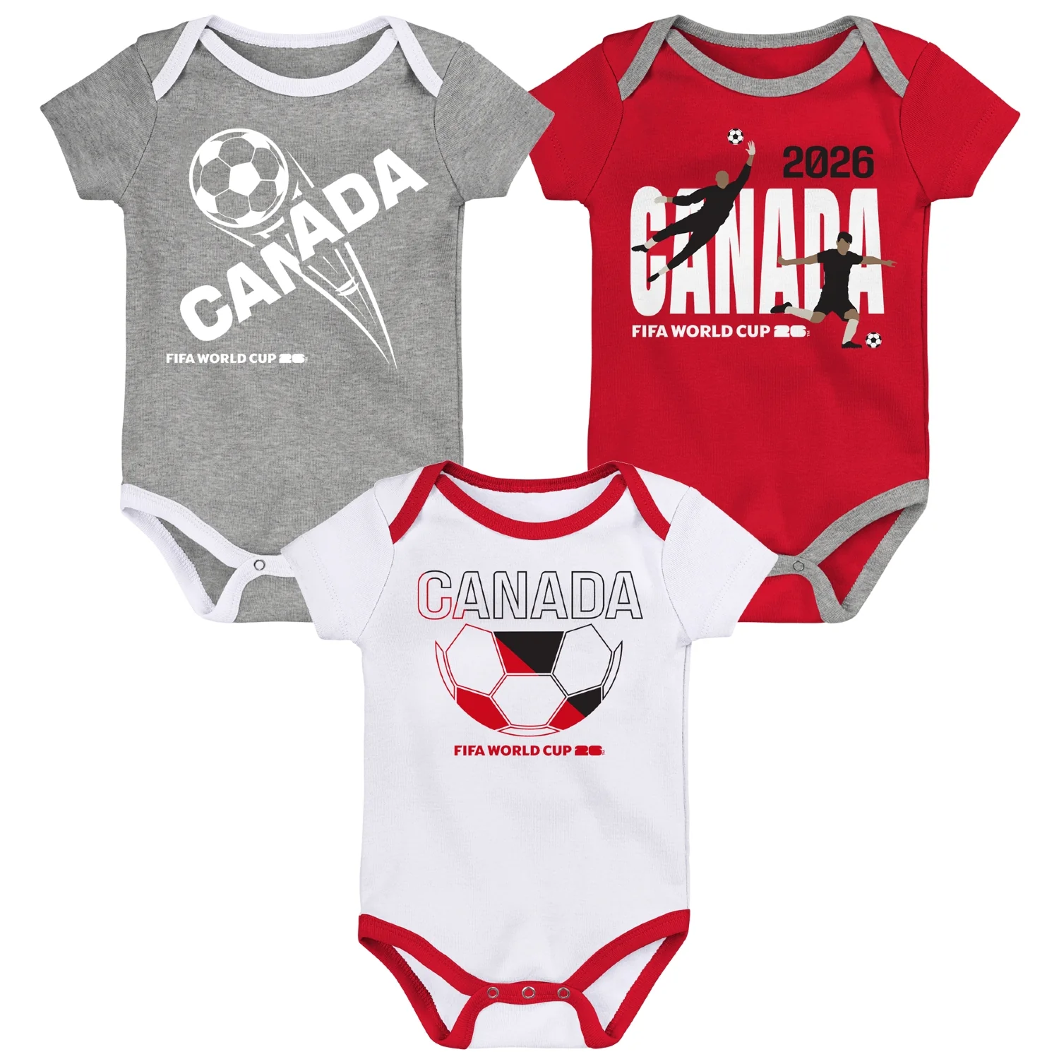 2026 Soccer Fan Collection Canada Onesie 3 Pack - Infant